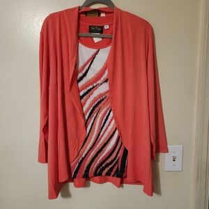 Bob Mackie Wearable Art Open Front Cardigan Tank Coral Black New 1X Abstract